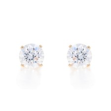 Yellow Gold Cubic Zirconia Stud Earrings - 14k Round Brilliant 2.06ctw Pierced