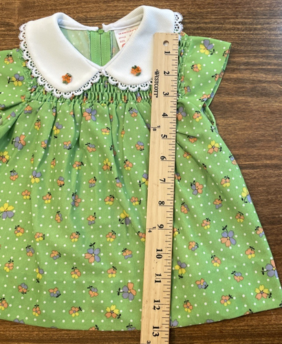 Vintage Love Smocked Girls Dress Short Sleeve Floral 2T Collared Green USA - Picture 2 of 7