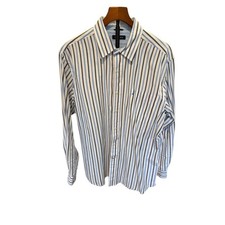Nautica Shirt Adult Large Blue Striped Long Sleeve Button Up 100 Cotton