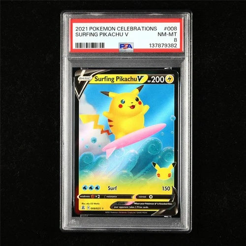 PSA 8 NM-MT 2021 Pokemon ENG Surfing Pikachu V 008/025