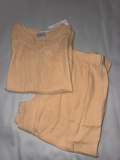 National Women  s 2 Piece Lounge Pajama Set Peach 100 Cotton Gauze Size S NWT