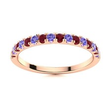 Tanzanite Ruby 2MM Round 925 Sterling Silver Rose Plated Half Eternity Ring