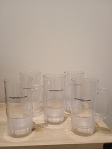Porsche 16 oz heavy duty plastic beer mugs set of 5 - slightly used