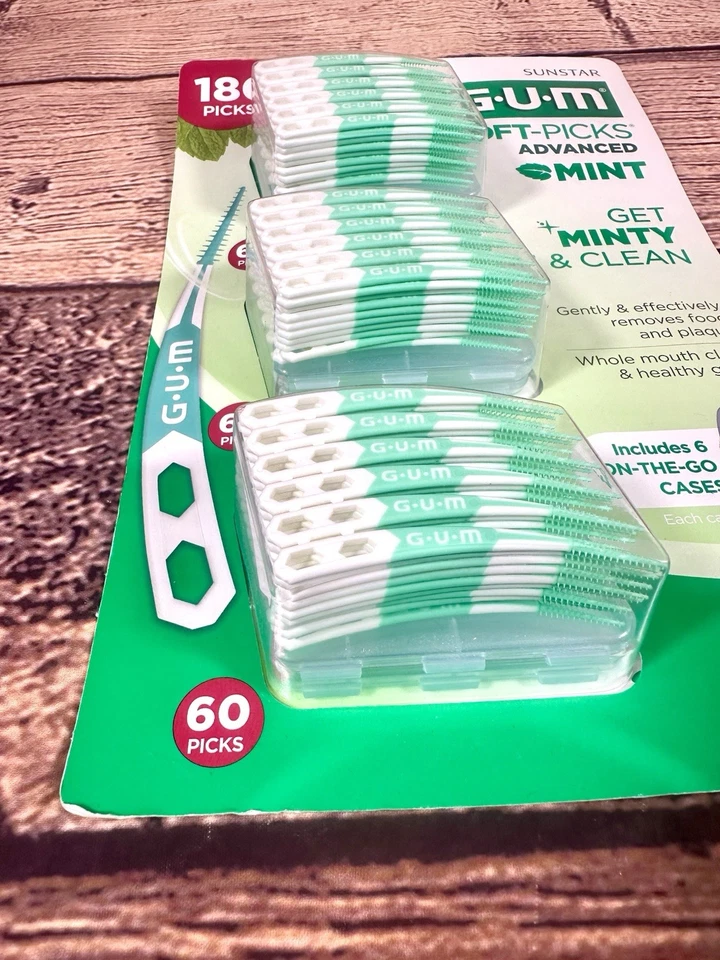 Goma Soft-Picks Advanced Mint, hilo dental para el cuidado, palillos de dientes, 180ct con 3 estuches Foto 2 de 4