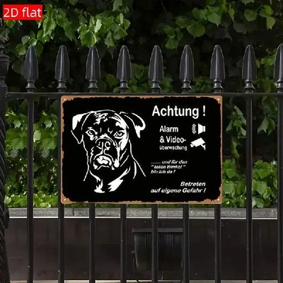 Blechschild Alarm und Videoüberwachung Hund Metallschild TEL3370