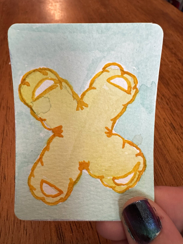 ACEO watercolor bubble letter X, 2.5x3.5