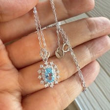 925 Sterling Silver Necklace 6x4mm Natural Blue Topaz Gemstone Zircon Flower NEW