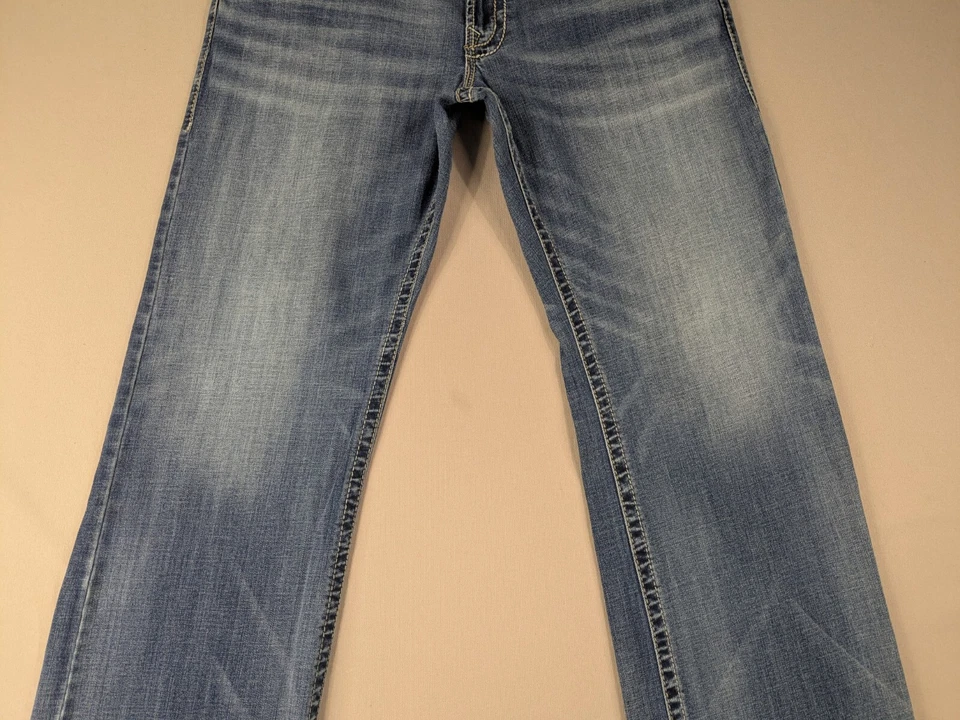 Silver Jeans Mens Fits 39x33 Zac Stretch Denim Relaxed Straight Baggy Whiskered - Image 3 of 4