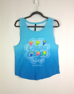 Chupa Chups Barcelona T-shirt Tank Top Blue 100% Cotton Sleeveless Size XS