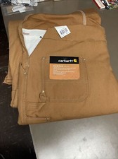 Carhartt R02 Brown Quilt Lined Duck Bib Overalls Zip to Knee Red Interior 48x32