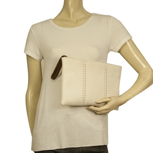 Callista Crafts off white leather with brown braided wristlet clutch bag handbag - Picture 9 of 9
