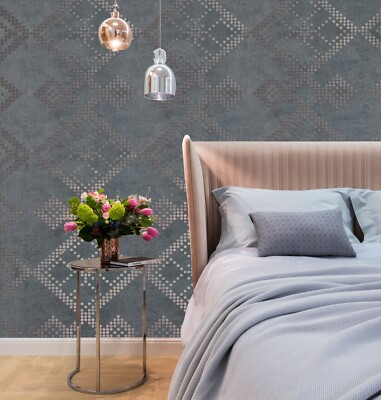 honeycomb dots grey copper textured square ornaments faux concrete Wallpaper 3D