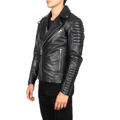 Men's Genuine Leather Biker Quilted Motorcycle Real Cafe Racer Vintage Jacket