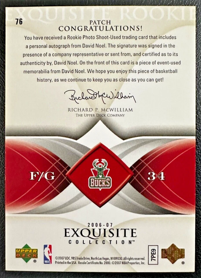 DAVID NOEL 2006-07 UD Exquisite Collection Rookie Patch Autograph 021/225 - Image 2 of 2