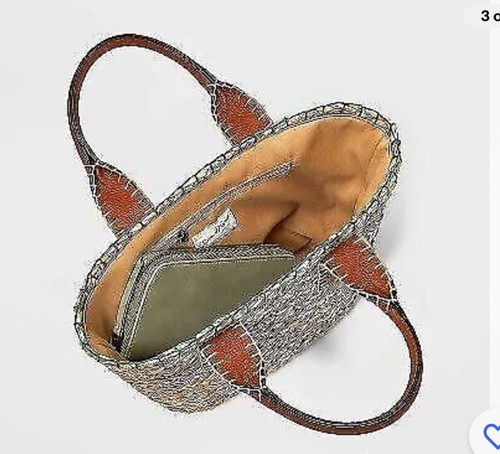 Mini bolso de mano universal de hilo paja en beige natural - Imagen 3 de 4