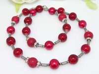 Halskette Perlenkette Glasperlen Dunkelrot Rot HäMatit Silber Strass 244A