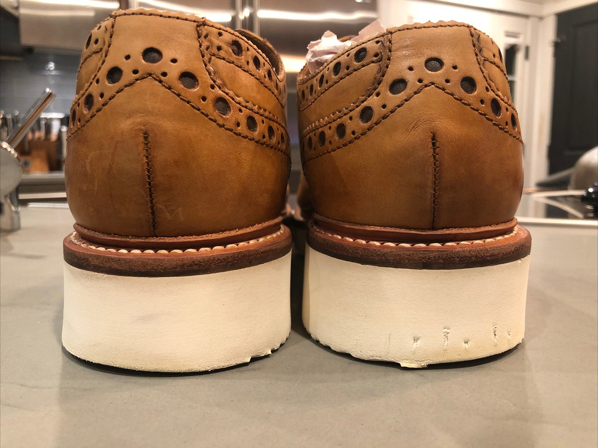 Men's Grenson “Archie” Brogue in tan w/ white wedge sole