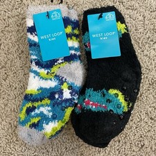 West Loop Kids 4-8 Fuzzy Socks Cozy0 Comfort 2 Pk Dinosaur  Camo