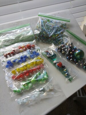 Marbles 201 Mixed Marbles Vintage Cats Eyes Swirls Oil Slick Metallic Agate
