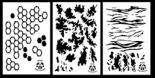 3Pack Airbrush Camouflage Paint Stencils 14" Hex, TACS, Tiger stripe Camo 