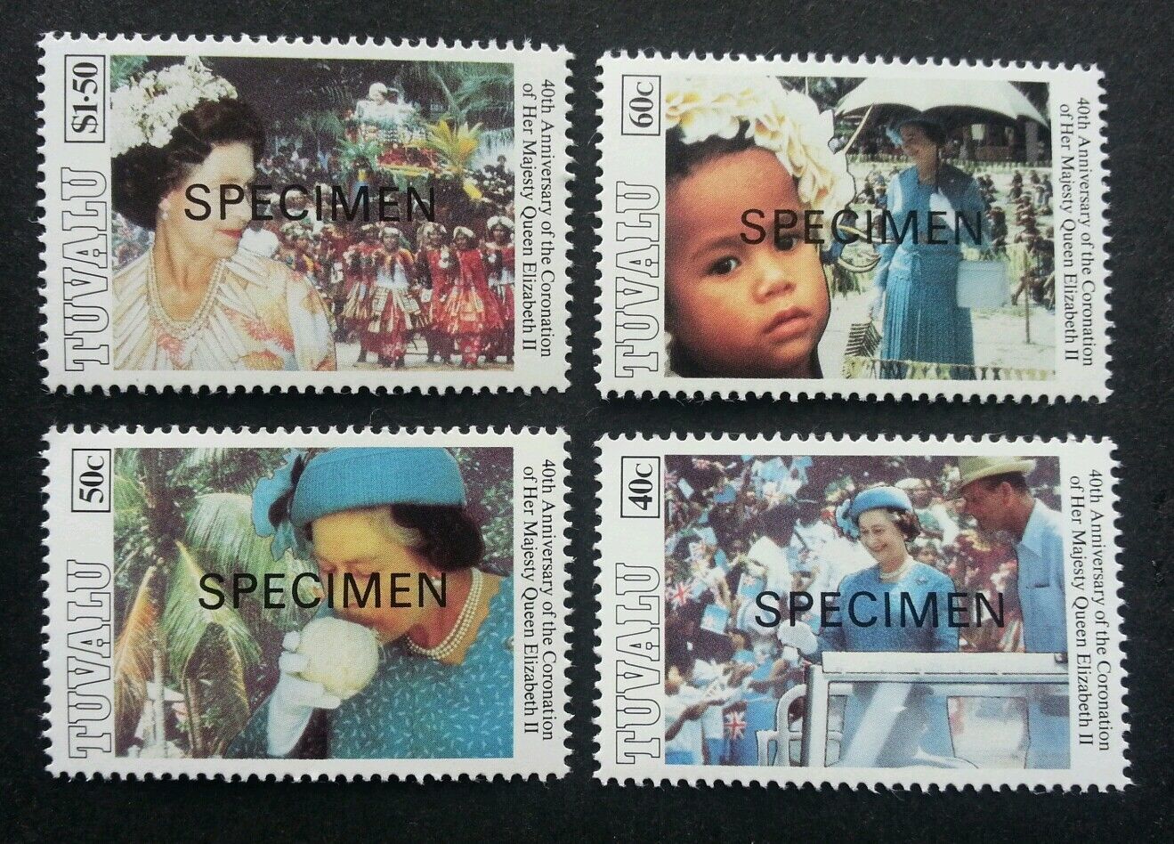 Tuvalu 40th Anniversary Queen 1993 Royal (stamp) MNH *SPECIMEN Rare