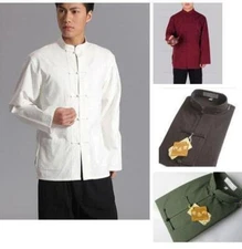 Long Sleeve Cotton Traditional Chinese Tang fu Top Men Kung Fu Tai Chi Clothes