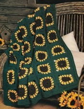 SUNNY AND WARM SUNFLOWER AFGHAN HOME DECOR CROCHET PATTERN INSTRUCTIONS