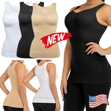 Women Slim Tank Tops Tummy Control Cami Shaper With Bra Seamless Shaping Vest US
