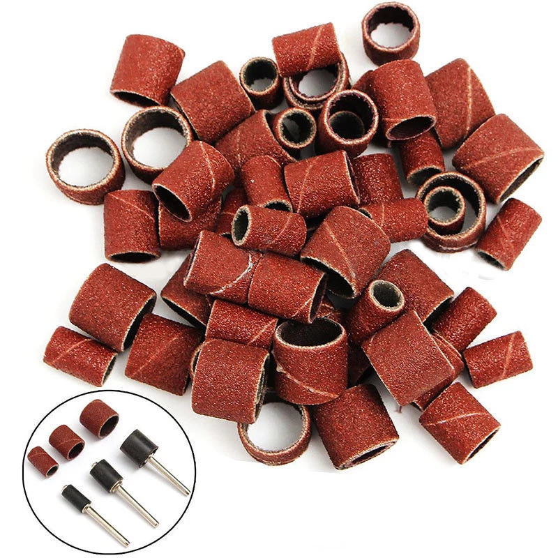 63pcs 1/2''1/4"3/8"Sanding Bands Sleeves + 3 Mandrels For Rotary Tools Kit