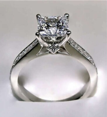 2 Ct Princess Cut Simulated Diamond Engagement Wedding Ring 14k White Gold Over