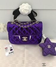 New Chanel 24C Mirr Metallic Purple Calfskin Mini Flap Bag & Star Coin Purse