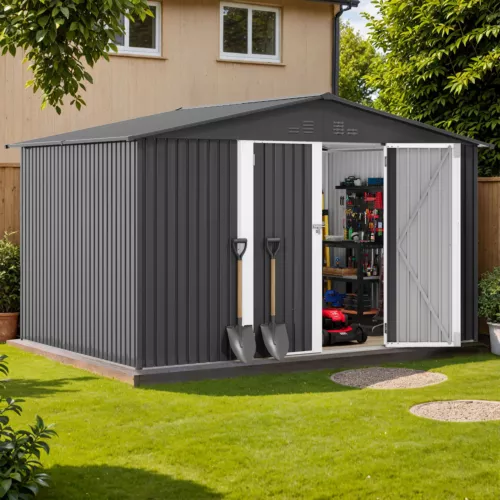 All-Weather Steel Outdoor Tools Shed 10'x8'ft Large Garden Utility Storage House