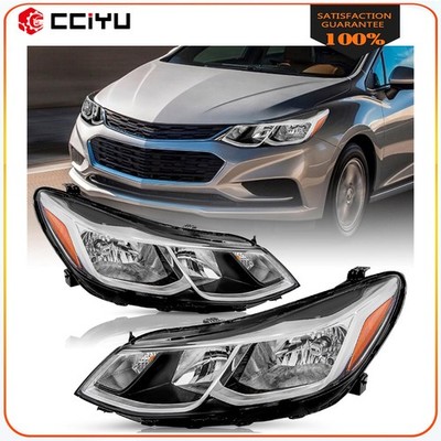 Pair Halogen Headlights w/Bulb For 2016-2019 Chevrolet Cruze 1.4L 1.6L 1.8L