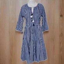 Pink City Prints Size M/L Blue Striped Cotton Dress Cottagecore