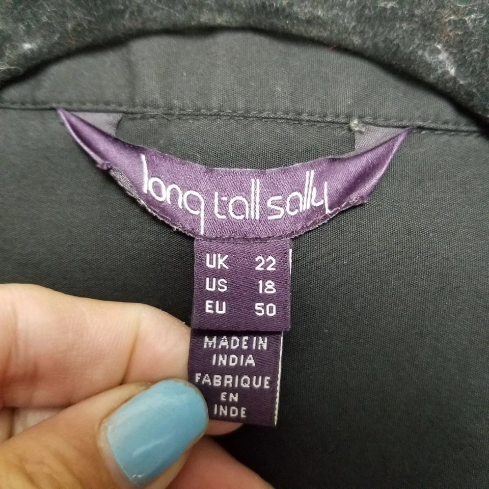 Длинный высокий Sally Топ женщин 18 высокий черный длинным рукавом рубашка на пуговицах - Изображение 2 из 4