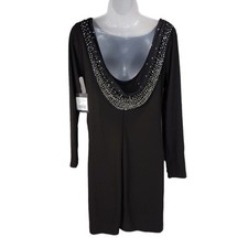 Marina Cowl Neck Sheath Dress 8 Womens Scoop Back Black Rhinestones Made In USA