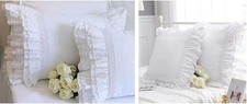 White Lace and Ruffles Standard Pillow Shams and Euro Shams