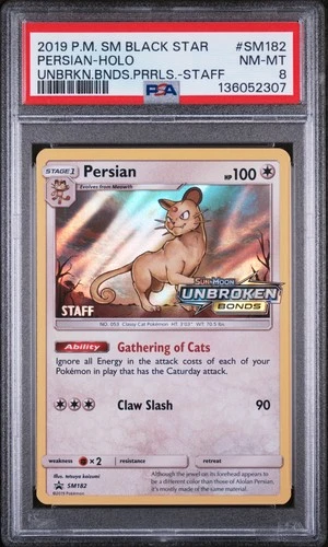2019 POKEMON SM BLACK STAR PROMO #SM182 PERSIAN-HOLO PSA 8
