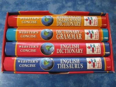 WEBSTER'S CONCISE DESK REFERENCE SET Boxed HC GRAMMAR Spanish-English Dictionary