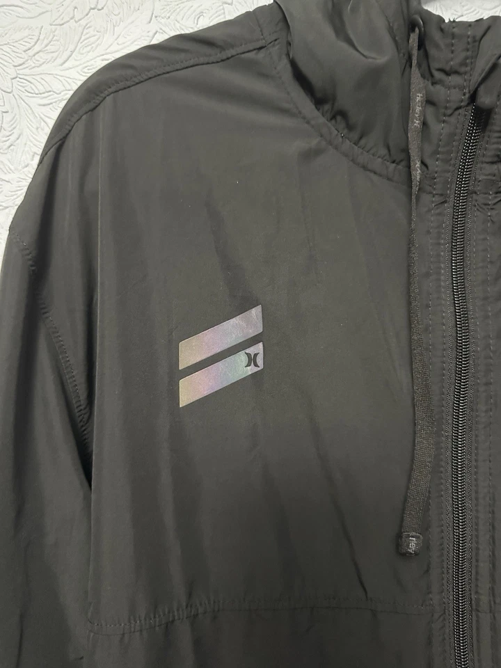 Hurley Mens Size Medium Black Exist Hooded Full Zip Windbreaker Lightweight D2 - Image 2 of 4
