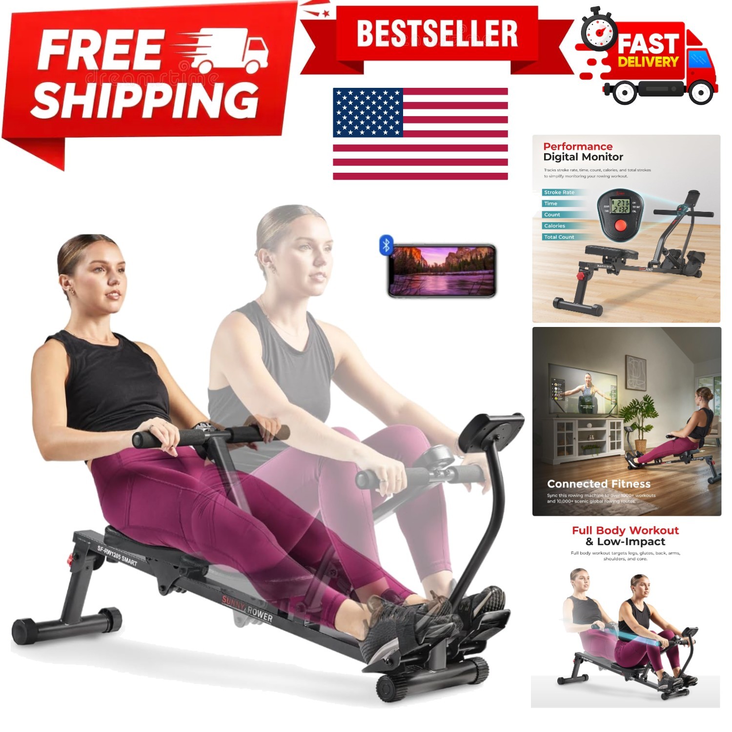 Alloy Steel Smart Rowing Machine &ndash; Compact, 12 Resistance 