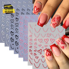 8 Sheets Heart Nail Stickers Wavy Line Nail Design 3D Self-Adhesive Black White