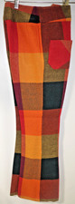 C26 Vintage Orange Acrylic Plaid Bell Bottom 70's Hippie Era Pants 24" Waist