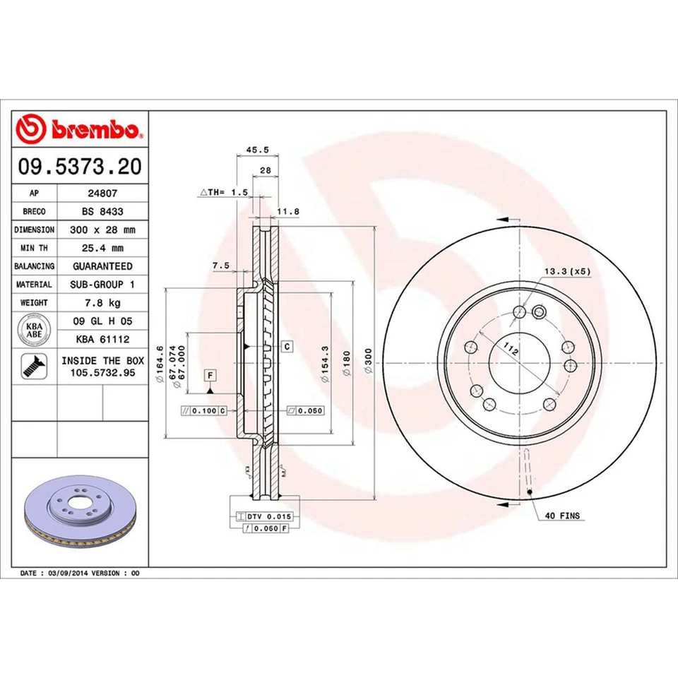 Brembo Front Disc Brake Rotors Brake Pads for 1990-1993 Mercedes-Benz 300SL - Image 2 of 4