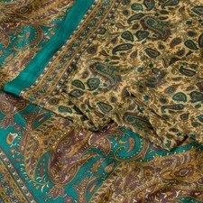 Sanskriti Vintage Indian Sarees Cream Moss Crepe Printed Sari 5 Yd Craft Fabric