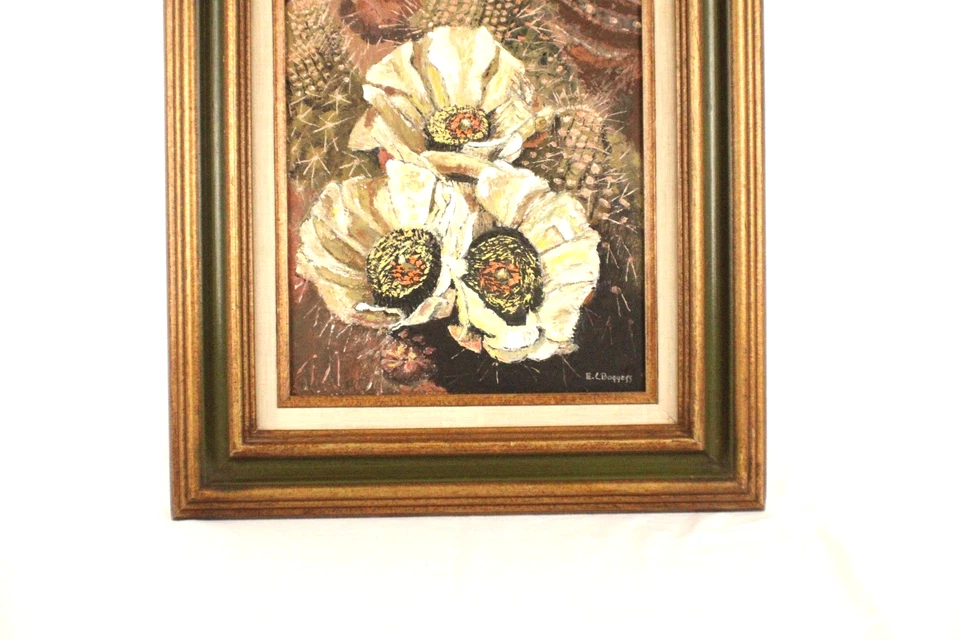 Pintura al óleo de bodegón floral tropical de mediados de siglo firmada por E. C. Boggess Foto 3 de 4