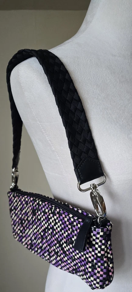 Bolso de Hombro THE SAK Cinta Tejido Cesta Rosa Púrpura Negro Y2K De Colección Foto 2 de 4