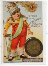 1985 Willimantic Thread Victorian Knight Trade Card NY Historical Society Sewing