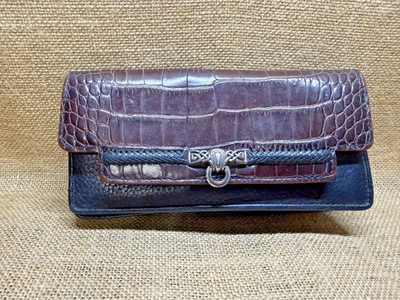 Brighton Gwynevere Clutch Wallet Black Pebbled Leather Crocodile Embossed Flap