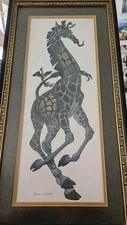 OLIVER GRIMLEY Surrealist-Original Signed Mixed Media Art  Giraffe 23" X 12"
